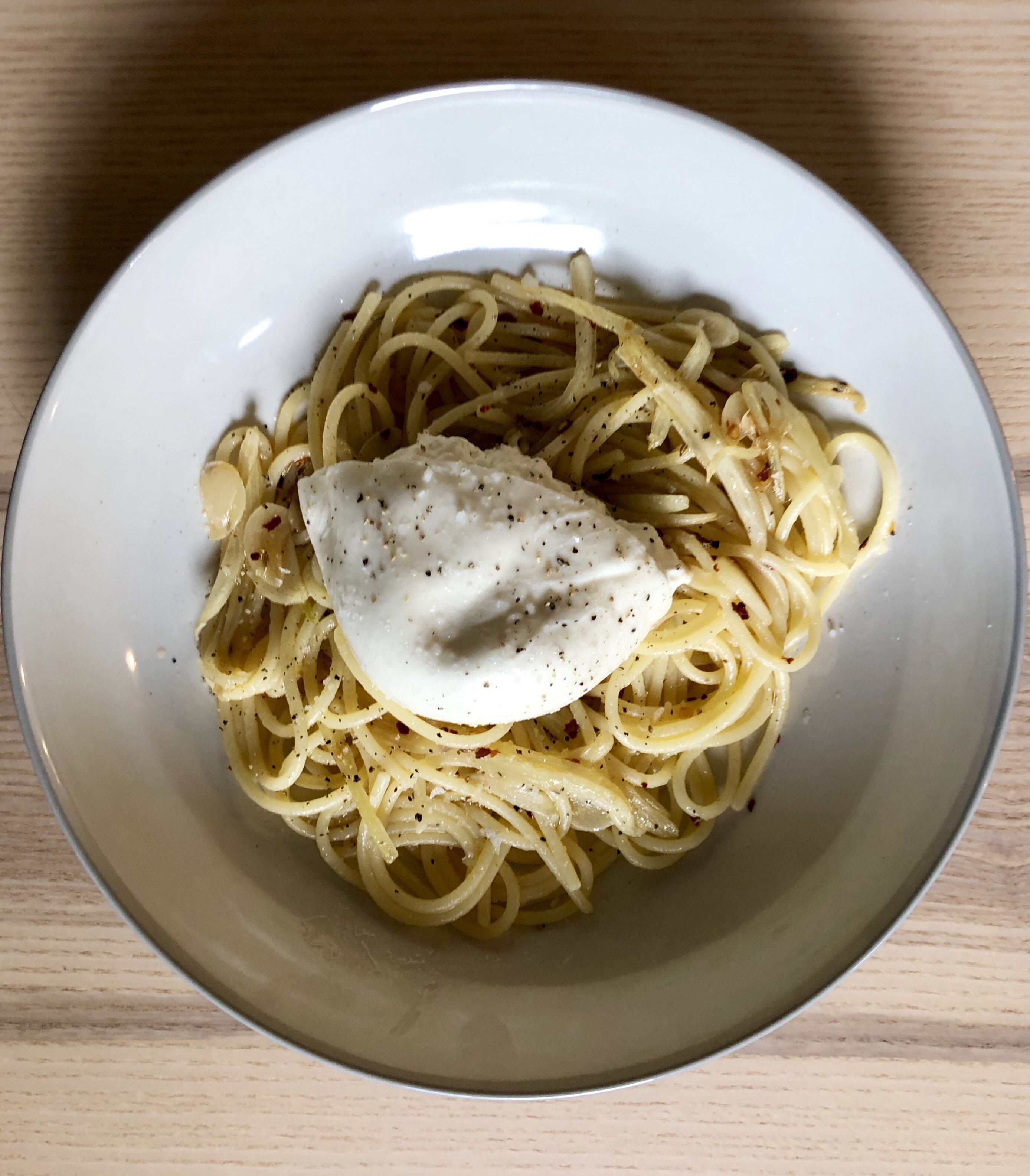 Fennel, garlic, chilli, oil, burrata 